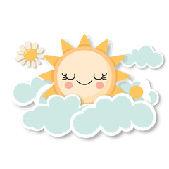 Wall Mural - a sun and clouds with a cute face