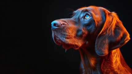 Poster - A dog with a blue eye is looking at the camera