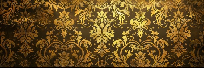 A splendid array of golden damask patterns spread over a chocolate brown canvas, evoking classic luxury.