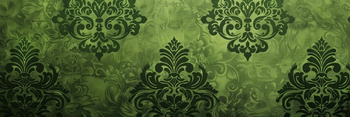 Canvas Print - This image displays a lush forest green damask pattern, ideal for creating a mystical and luxurious ambiance.