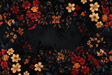 Sticker - A luxurious display of red and white flowers set against a dark background, highlighted with golden accents for an opulent and dramatic effect.