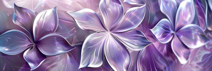 Poster - A stunning 3D floral pattern with metallic lilac hues, perfect for a modern and sophisticated look.