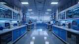 Fototapeta  - Spacious Modern Laboratory with Monitors and Blue Drawers