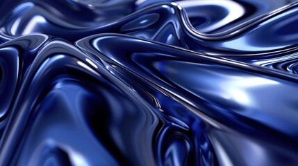 3D abctract liquid metal and glass in navy blue color as wallpaper background illustration