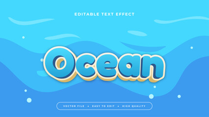 Wall Mural - Blue beige and white ocean 3d editable text effect - font style