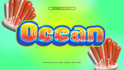 Wall Mural - Blue green and orange ocean 3d editable text effect - font style