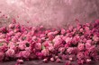 Pink flowers scattered on the ground, creating a colorful display
