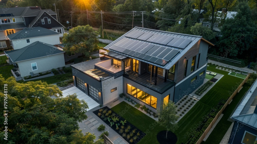 Professional advertising photo of a newly installed solar panel system ...