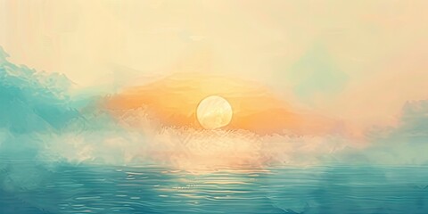 Poster - Tranquil Horizons: A Panoramic Sunset Seascape with Vivid Sky and Gentle Waves