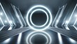 Spectral Serenity: Empty Futuristic Hall with Circle Neon Light