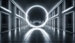Shadowed Spectrum: Dark Sci-Fi Big Hall with Circle Neon Light