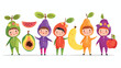 Vector illustration of cute kids dressed in fruit 