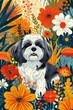flat illustration of Lhasa Apso dog with calming colors