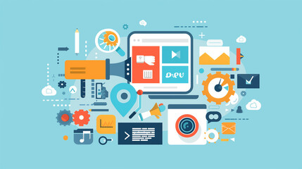 Flat design concept automation marketing. Digital marketing tools. Design template for website and banner