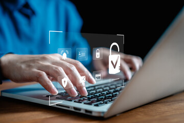 internet network cybersecurity concept, data privacy protection from malicious attacks, digital info