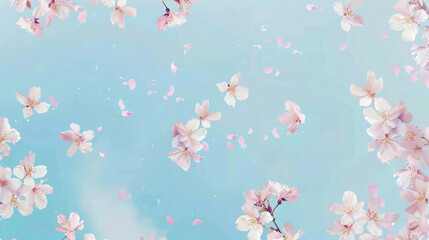 Poster - Flowers and sakura petals against the sky
