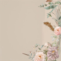 Poster - Frame of flowers on a background of beige old paper
