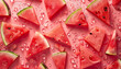 Watermelon blissbackground. Luscious pink slices drizzled with melted ice cubes . A burst of summer flavor for any occasion. Summer vibes for hot days.  Perfect for picnics and poolside parties