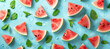 Watermelon bliss! Luscious pink slices drizzled with mint on a calming blue canvas. A burst of summer flavor for any occasion. Summer vibes for hot days.  Perfect for picnics and poolside parties