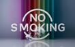 No Smoking Sign with Text Warning and Colorful Backdrop Obscured by Smoke - Health Warning, Public Spaces, Addiction Awareness