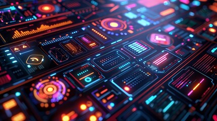 Digital Technology: A 3D vector illustration of a digital interface, with buttons