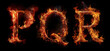 © Oxy Grizzly - Fire letters PQR font alphabet made of burning letters on black background