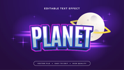 Wall Mural - Blue white and purple violet planet 3d editable text effect - font style
