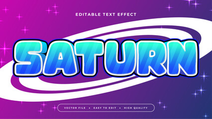 Wall Mural - Blue white and purple violet saturn 3d editable text effect - font style