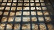 Grid Texture: A photo of a metal grid casting a shadow on a concrete surface