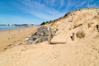 Érosion dunaire et dégâts, recul de la dune du à la hausse du niveau de la mer, protection par empierrement et épis. Noirmoutier