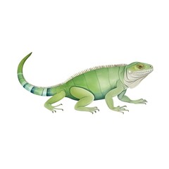 iguana, green iguana cartoon drawing on isolated white background, water color style,