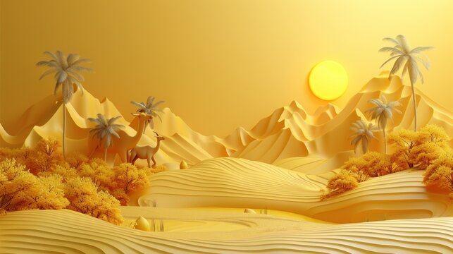 3d background for eid al adha banner, poster, flyer with goat, cow, camel illustration design