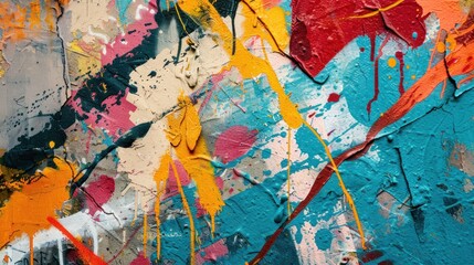 Poster - Urban canvas of chaotic paint strokes and vibrant graffiti