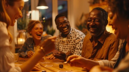 AI generated illustration of a family enjoying board games, laughing together