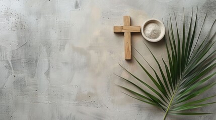Ash Wednesday Observance with Simple Wooden Cross and Dish