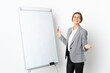 © luismolinero - Young Ireland woman isolated on white background giving a presentation on white board