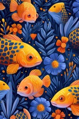 Wall Mural - flat illustration of orange fish with calming colors