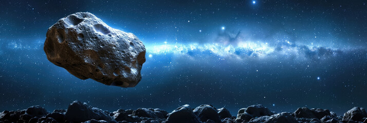 Wall Mural - a large rock stands in a vast space filled with countless stars shining brightly in the night sky