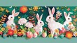 Intricate Paper Cut Easter Border with Cheerful Bunnies and Eggs