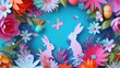 Festive Easter Card Frame with Rabbits, Blooms, and Eggs Motif
