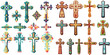 Cross icons set. Decorated crosses signs