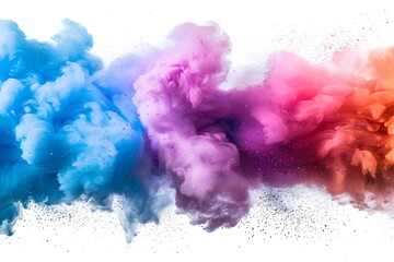 A group of colored smokes are flying in the air together on a white background with a white