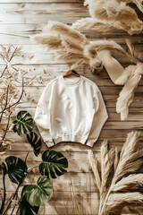 Wall Mural - A white sweatshirt is hanging on a wooden hanger