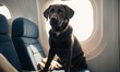 dog sitting in an airplane seat