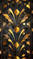 Art deco inspired golden geometric patterns, elegant and vintage, vector illustration, gold and black color scheme, avoid text