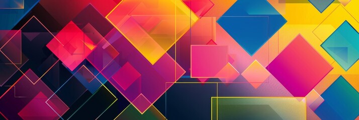 Poster - Colorful Abstract Background Design With Layered Geometric Shapes. Digital Mosaic Multicolored Art. Generative AI