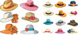 Female hats and caps. Woman vacation cap and hat vector illustrations