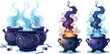 Witchs boiling cauldrons. Halloween smoke boiler, witch cauldron for cooking brew magic potion