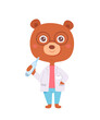 Cartoon animal doctor vector illustration isolated on white. Funny cute smiling bear character with thermometer. Fun health design for school, kindergarten, children, pediatric clinics and hospitals