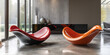 Edler schwarzer Sessel in rot mit futuristischer Form und Design als Produktfotografie, ai generativ